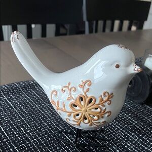 Decorative White and Gold Bird Figurine